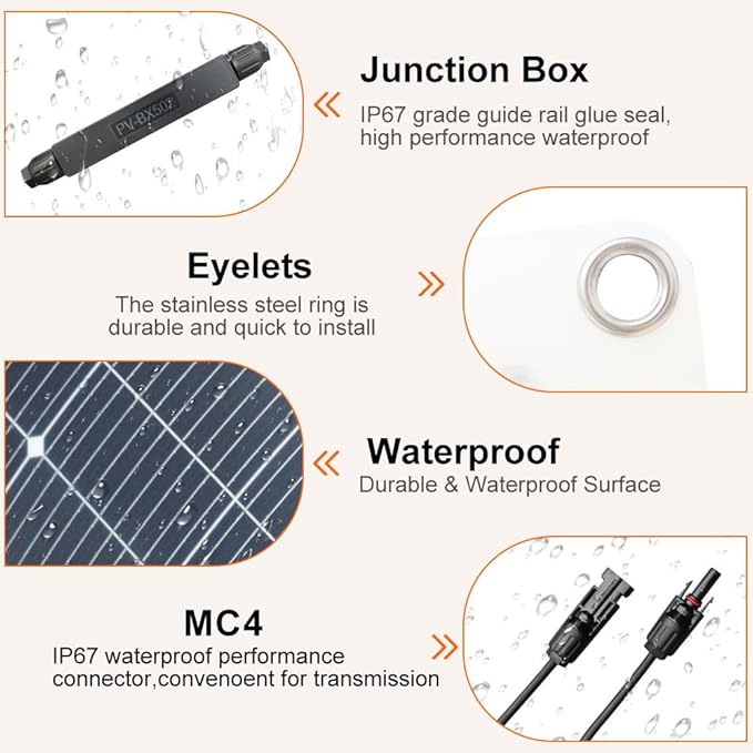 500W Flexible Solar Panel 5pieces 100W 12V Monocrystalline Solar Panel for Car Camper RV Yacht Boat Battery Off-Grid Outdoor Charging
