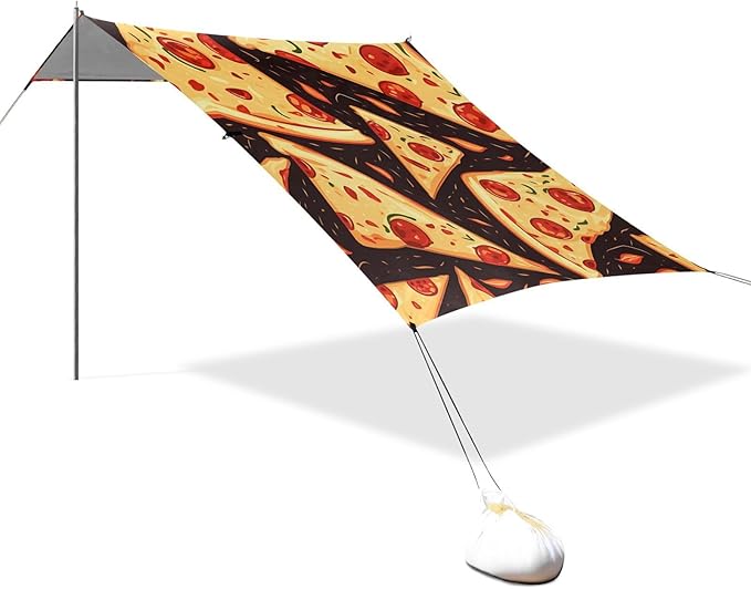 ALAZA Yellow Pizza Food Print Beach Tent Sun Shelter Portable Canopy Sunshade for Outdoor Camping Picnics Backyard Fun 10x9 ft