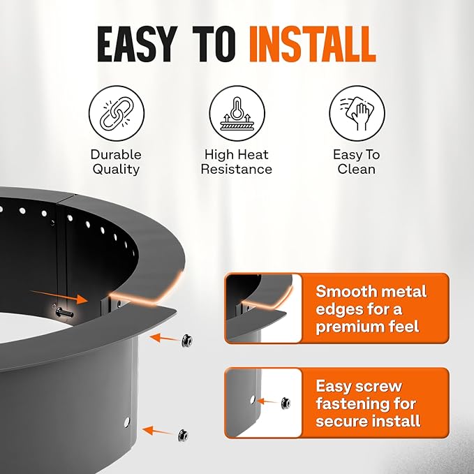 IDZO Fire Pit Ring 42 inch Outer 36 inch Inner Diameter with Air Venting Holes 10 inch Height Steel Fire Pit Insert for Smokeless DIY Campfire Outdoor In-Ground or Above Ground Use