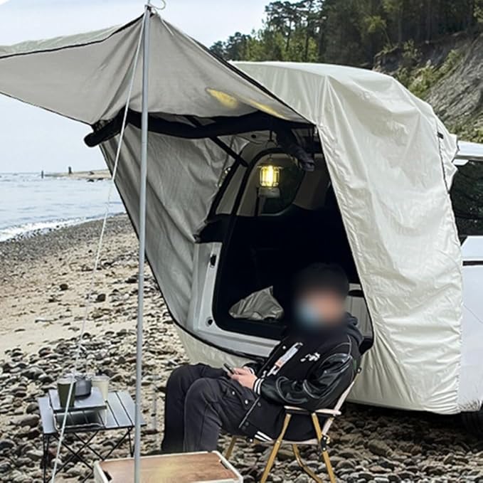 Car Side Awning Tent for SUV MPV Camping with Double Layer Mesh Design Waterproof 210D Oxford Fabric Outdoor Shelter Sunshade Canopy with Storage Bag