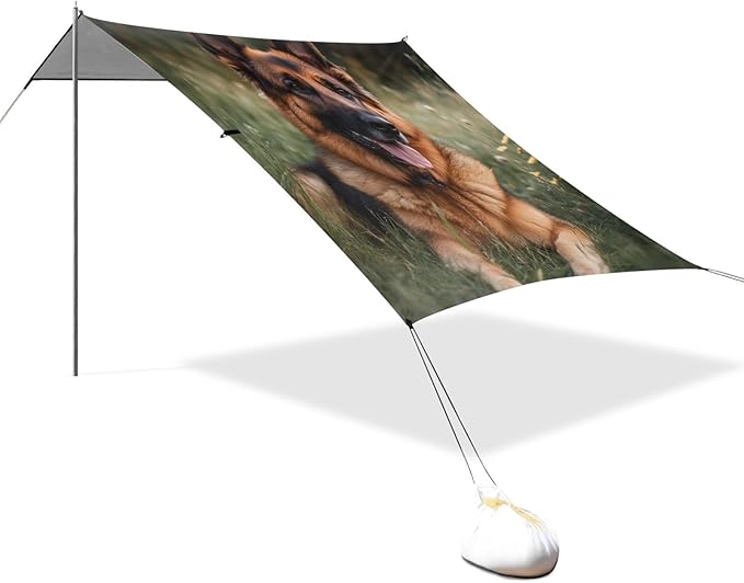 ALAZA German Shepherd Dog Laying in Grass Beach Tent Sun Shelter Portable Canopy Sunshade for Outdoor Camping Picnics Backyard Fun 10x9 ft