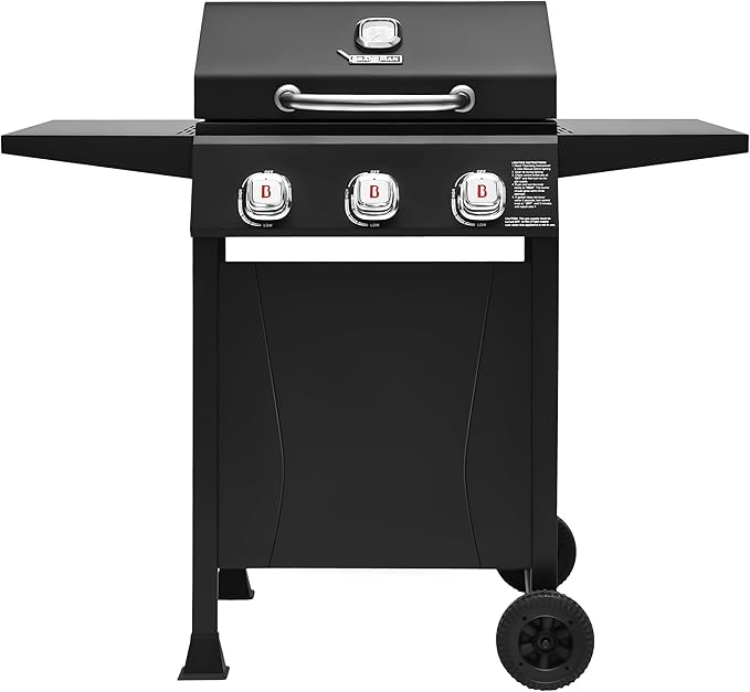 BRANDMAN GRILLS SINCE 1987 3-Burner Propane Gas Grill 27000 BTU BBQ Grill with Porcelain-Enameled Grates Built-In Thermometer Side Shelves Heavy-Duty Wheels – Outdoor Grill for Patio &amp Backya