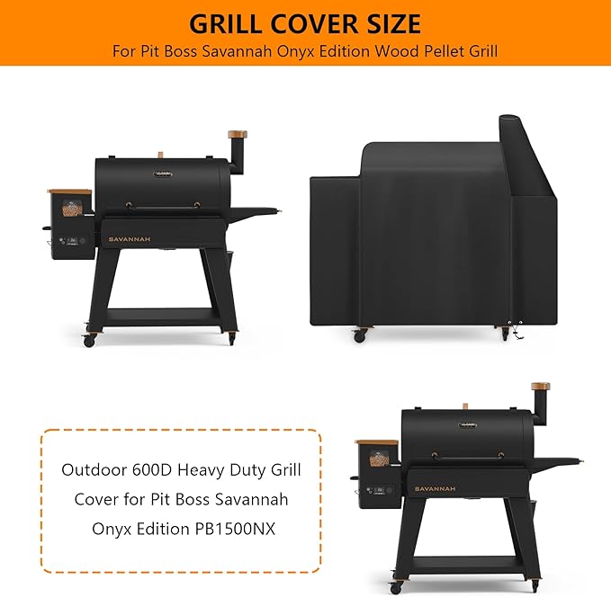 Grill Cover for Pit Boss Savannah Onyx Edition Pellet GrillAll-Weather Outdoor Heavy Duty 600D Waterproof Pitboss PB1500NX Smoker Cover for Pit Boss Savannah Onyx 1500 Pellet GrillBlack