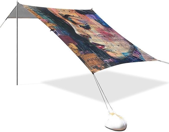 ALAZA Music Notes Women Beach Tent Sun Shelter UPF50+ Protection Beach Shade Canopy w/ 4 Sandbags for Outdoor Camping Fishing Backyard Fun Picnic 10x9 ft