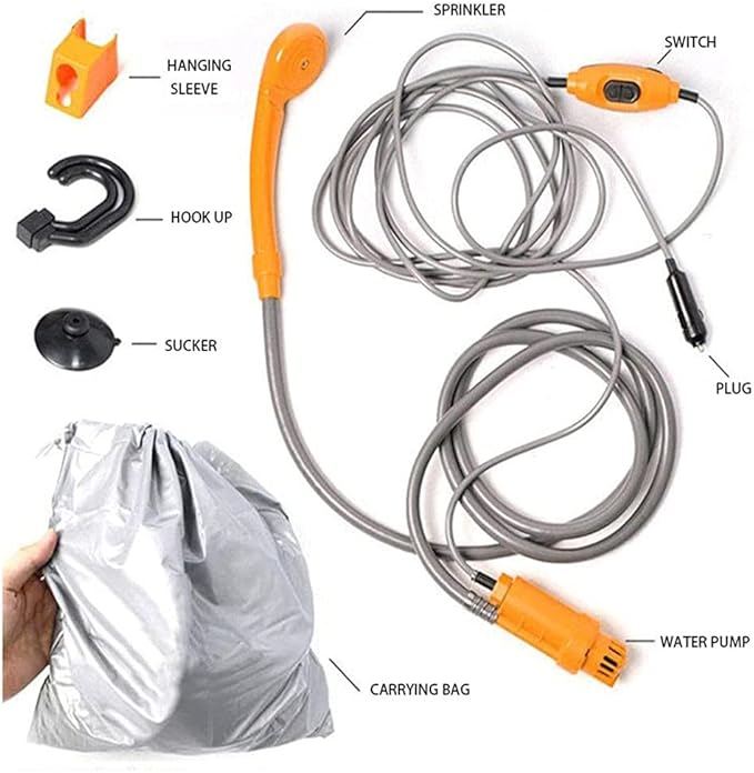 Portable Outdoor Camping Shower Kit Travel Shower Outdoor Portable Shower 1.8m Hose Water Pump for Outdoor Travel Bike Car Washing Pet Cleaning Plants Watering