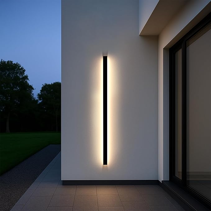 Modern Outdoor Wall Lights 79 Inch 3000K Linear Exterior Wall Light Wall Mount IP65 Waterproof Long Porch Wall Sconce Light for Front Door Garage (Black)