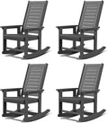GREENVINES Outdoor Rocking Chairs | Set of 4 | Porch Rocker | HDPE Plastic | Grey | Oversized Rockers | High Back | Big &amp Tall | Ladder Back | for Patio Outside Backyard Balcony Garden