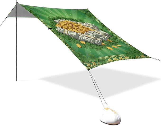 Beach Canopy with Windproof Ropes &amp Sandbags Beach Tent Sun Shade Sun Shelter for Camping Trips Fishing Backyard Fun or Picnics St. Patrick's Day