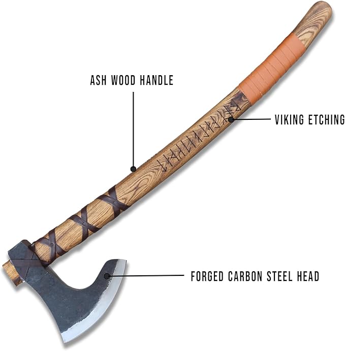 Viking Ragnar Large Axe - Historical Replica Carbon Steel Viking Axe with Handmade Leather Sheath