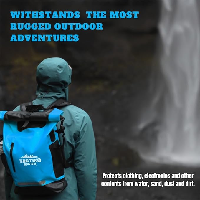 TACTIKO 30L Heavy-Duty 100% Waterproof Backpack Roll Top Dry Bags for Kayaking Hiking Camping Survival