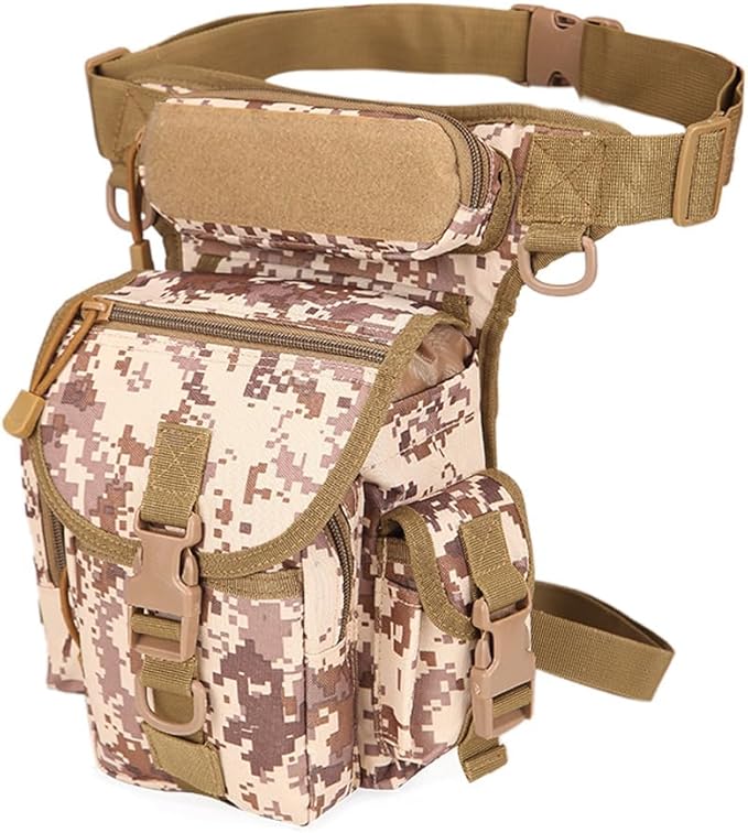 Drop Leg Bag for Men Waterproof Military Tactical B Cross Over Leg Rig Outdoor Bike Cycling Hiking Thigh Bag (Desert Digital)