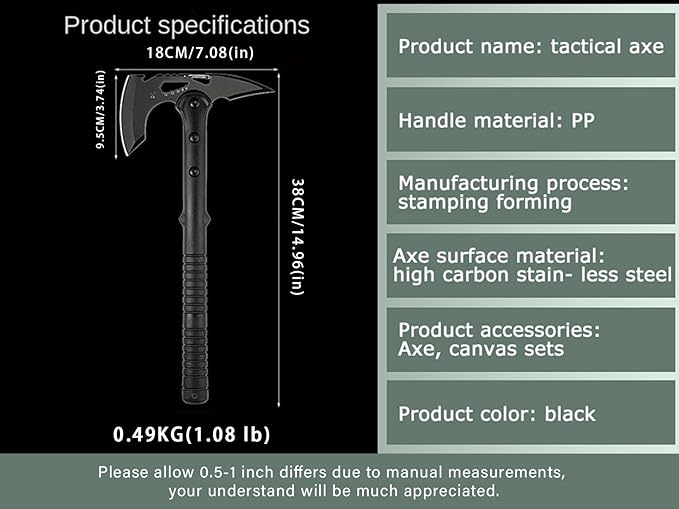 Camping Axe Chopping Hatchet with Awl Tactical Tomahawk with Hammer Stainless Steel Axe for Outdoor Camping Hiking Garden