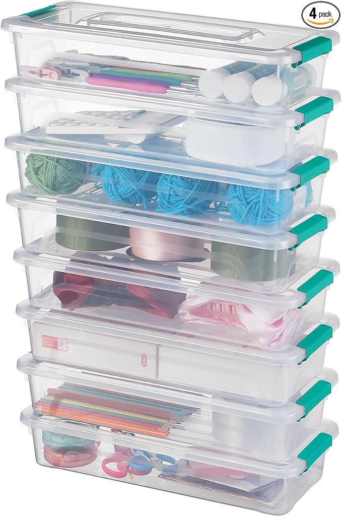 Clear Plastic Storage Bins with Lids Stackable Storage Box for Crafts Supplies (Small 8Pack Green)