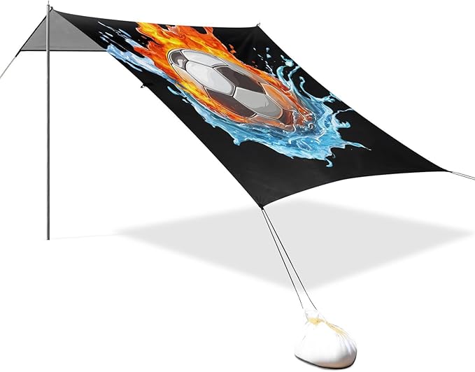 ALAZA Football Water and Fire Collide Beach Tent Sun Shelter Portable Canopy Sunshade for Outdoor Camping Picnics Backyard Fun 10x9 ft