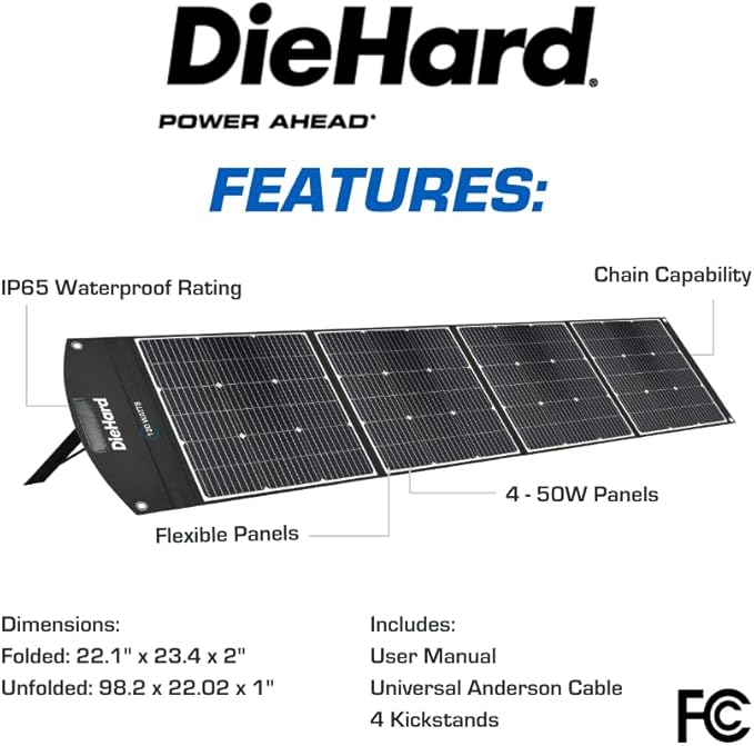 DieHard Solar Panel 200-Watt Foldable Flexible Lightweight Portable - Designed for use with DieHard Portable Power Stations