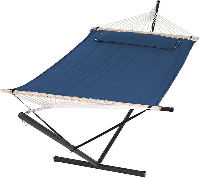 SUNCREAT Extra Large Hammocks for Outside Heavy Duty Hammocks with Stands Included Navy