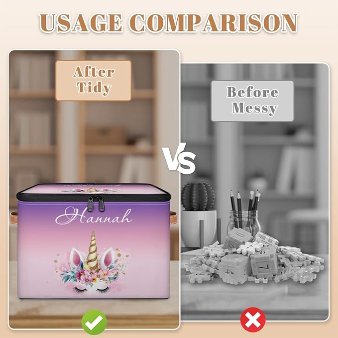 Custom Unicorns Storage Bins with Lid Foldable Personalized Storage Basket Boxes with Handle Shelf Basket Closet Organizer Cube