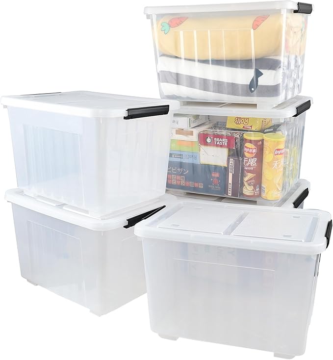 6-Pack 50 Quart Clear Plastic Storage Boxes Bin Large Latching Box with Wheels