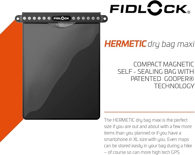 FIDLOCK Hermetic Dry Bag Flexible Magnetic Self-Sealing Bag for Cellphone | 100% Water &amp Sand Proof | Practical Size with a Large Opening | Lanyard Included | Multi | Transparent Yellow