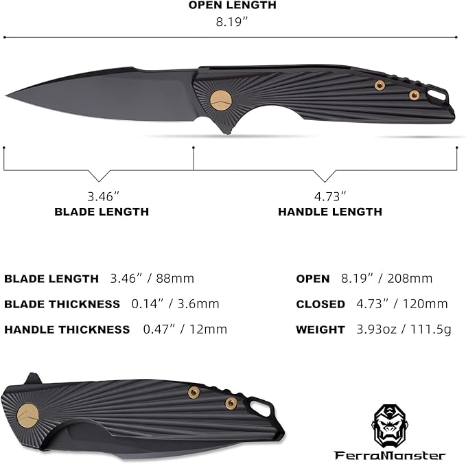 Folding Knife Pocket Knife EDC Knife with Clip Survival Knife Hunting Knife - M390 Steel Titanium Handle - Outdoor Hunting Survival Camping Knife with Sheath (Black)