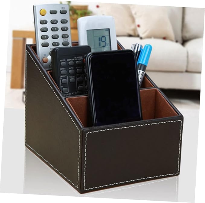 2pcs Faux Storage Box Organizer for Desktop Multi-functional Remote Control and Stationery Holder Smooth Stable Structure for Use