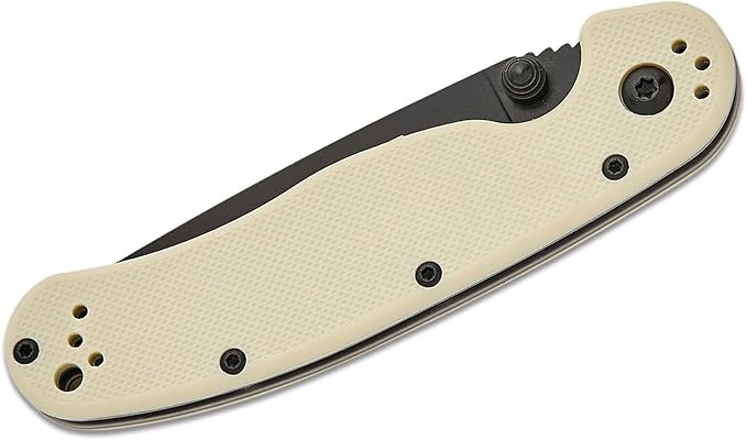 Ontario Knife Company Rat II Black Coated AUS-8 Stainless Steel Drop-Point Blade Folding Pocket Knife Bone-Colored Nylon Handle Liner Lock Knife Everyday Carry Knife – ON8862BONE