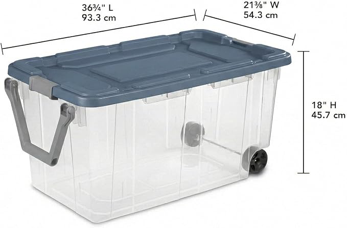 Storage Bins with Wheels 160 Quart 2 Pack Heavy Duty Clear Plastic Totes with Ergonomic Handle Non-Slip Latches Large Stackable Storage Containers for Home &amp Garage (Clear Blue)