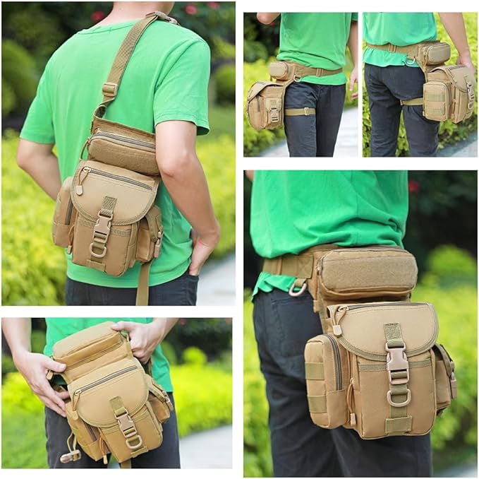 Drop Leg Bag for Men Waterproof Military Tactical B Cross Over Leg Rig Outdoor Bike Cycling Hiking Thigh Bag (Desert Digital)