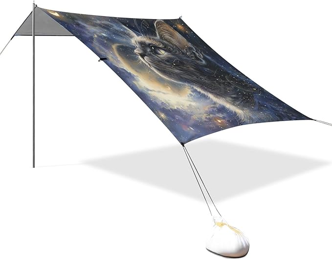 ALAZA Cat Kitten Starry Sky Galaxy Beach Tent Sun Shelter UPF50+ Protection Beach Shade Canopy w/ 4 Sandbags for Outdoor Camping Fishing Backyard Fun Picnic 10x9 ft