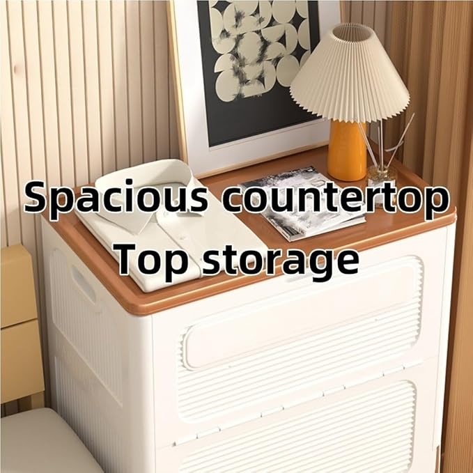 Flip-top Storage Cabinet Clothes Storage Box with 4 Wheels Plastic Foldable Storage Box Multi-functional Storage Bin for Living Room Bedroom(Brown)