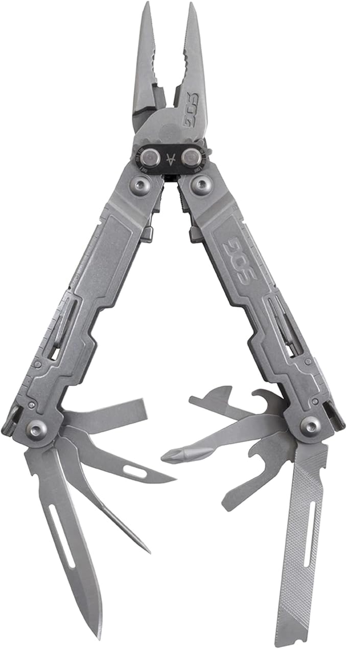 SOG PowerAccess Well-Rounded One-Handed Lightweight Daily Pocketable Stainless Steel Multi-Tool for Backcountry 18 Tools Stone Wash