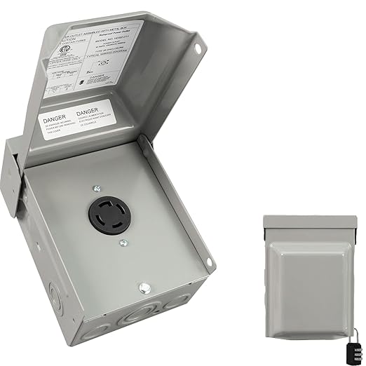 30 Amp NEMA L14-30R Power Outlet Box 125/250 Volt Heavy Duty Lockable Weatherproof Outdoor Electrical Panel Outdoor Receptacle for EV Generator Trailer Motorhome ETL Listed HDS2-011