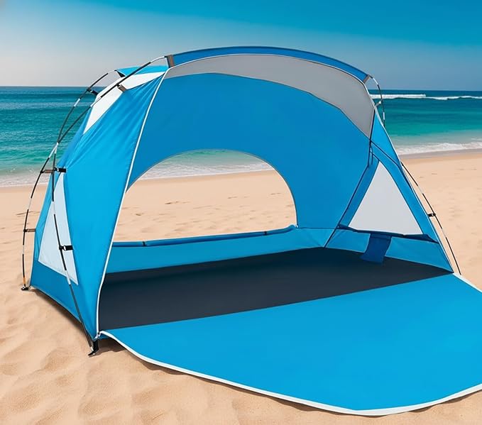 Beach Tent Portable Sun Shelter for 2/3/4/6-8 Person with UPF 50+ UV Protection Easy Setup Waterproof Beach Shade Canopy Cabana for Family Outdoor and Picnics Fishing with Carrying Bag
