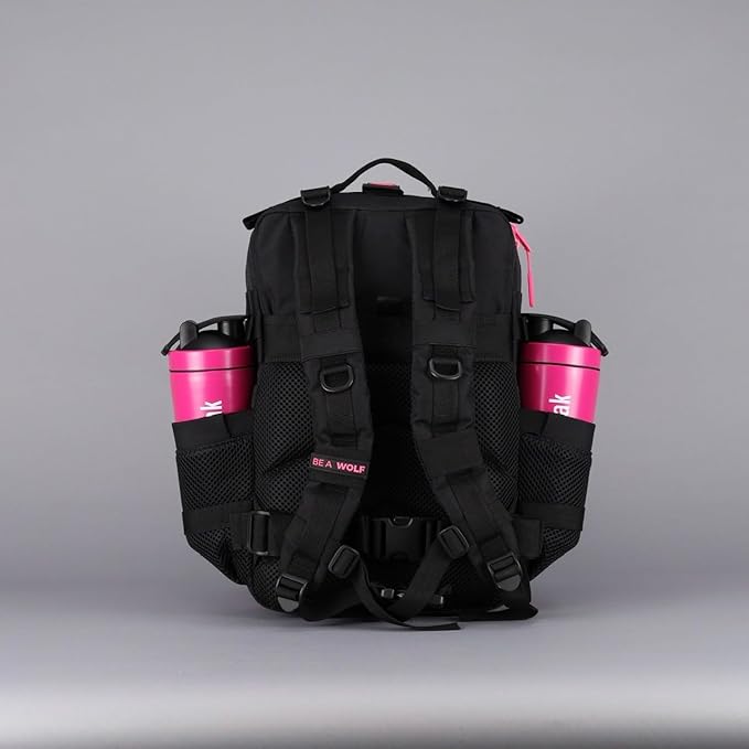 WOLFpak 35L Tactical Gym Backpack (Black Neon Pink) Durable 1000D Waterproof Oxford Material with MOLLE Webbing Laptop Pocket &amp Dual Cup Holders Durable Fitness/Travel/Military Daypack