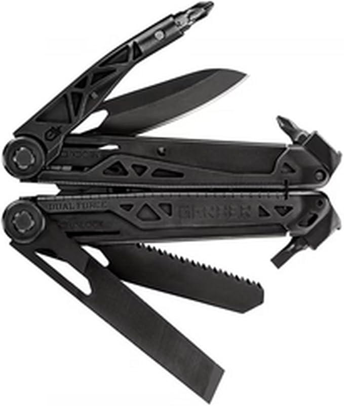 Gerber Gear Dual-Force Multitool - Heavy Duty Center Axis Driver Blunt Nose Pliers with Saw Wire Cutters Bit Storage and More - Black