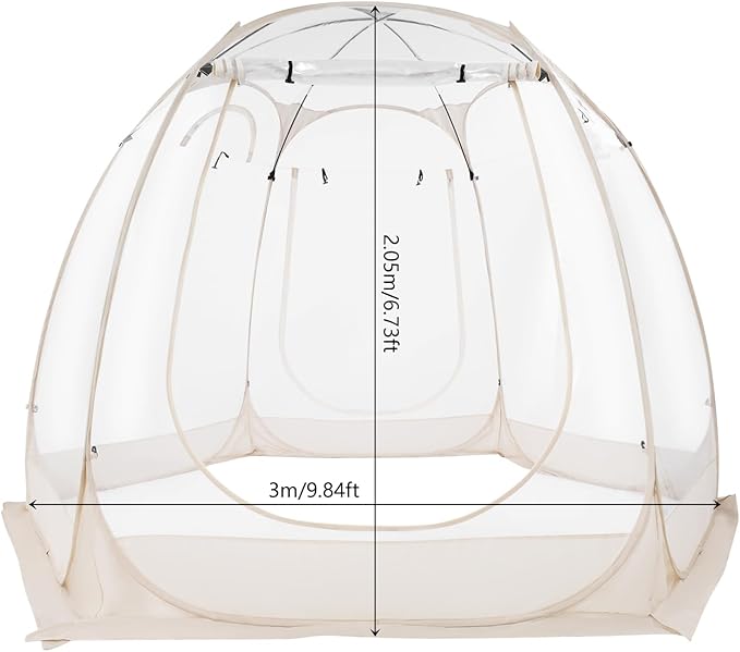 3m Clear PVC Camping Tent with Stargazer View 360° Transparent Bubble Tent for Backyard Garden Outdoor Events Champagne