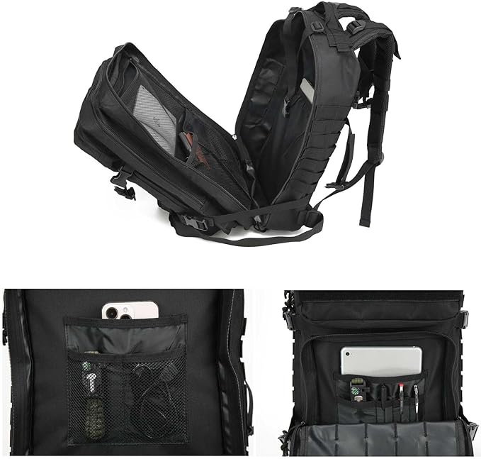 Tactical Backpack for Men 45L Military Gym Backpacks Large 3-Day Assault Pack Bug Out Bag MOLLE Daypack for Rucking Fishing Camping(Black)