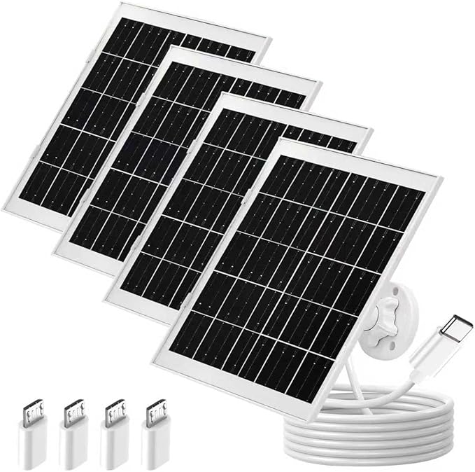 7W Solar Panel for Security Camera for DC 5V Outdoor Rechargeable Battery Camera 360° Adjustable Security Mount - 10FT Micro USB &amp USB-C Cable4 Pack