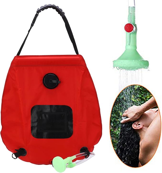 20L Folding Solar Heated Shower Bath Bags with Hose Shower Head Faucet for Camping Hiking