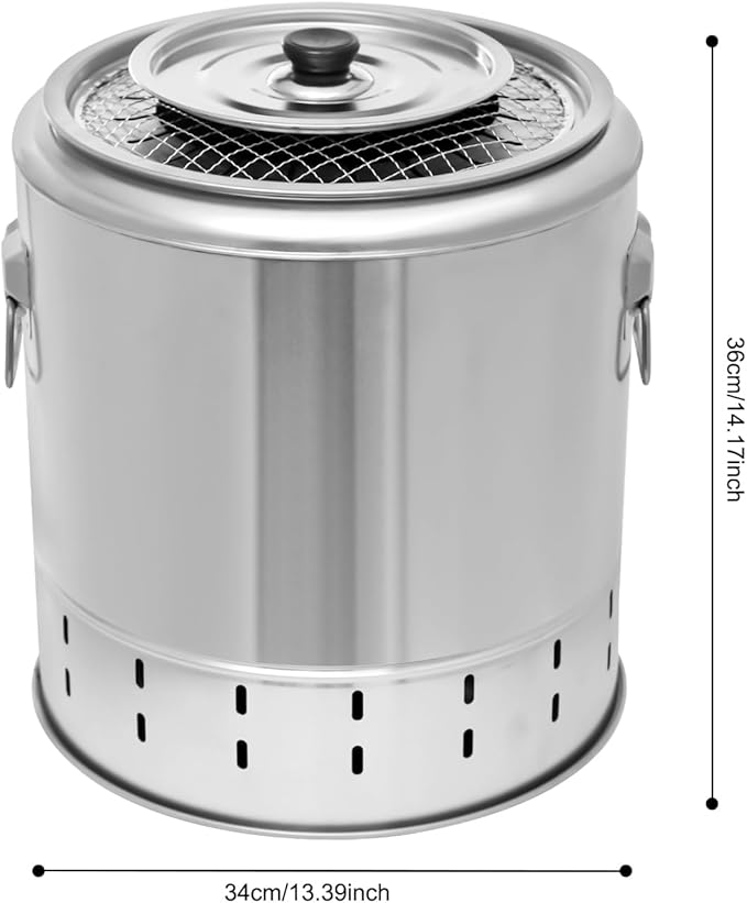 Portable Smokeless Barbecue Charcoal Barrel GrillStainless Steel Surround Charcoal Kebab Grill with 20 Skewers And Bbq 2-In-1 Design for PicnicsCampingTraveling Parties BeachesGardens and More