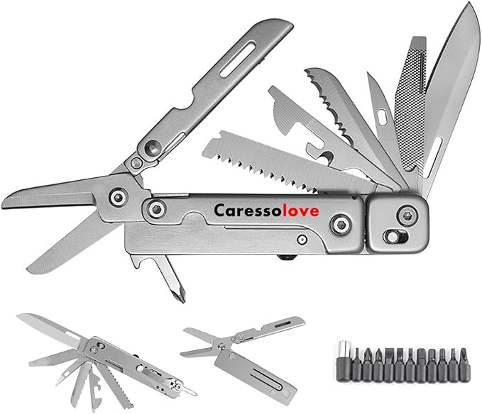 Caressolove Detachable Multitool Camping Knife Survival EDC Tools - Tactical Foldable Saw Pocket Knife Scissors Bottle Opener Can Opener File All in One Tool for Camping Hiking Fishing