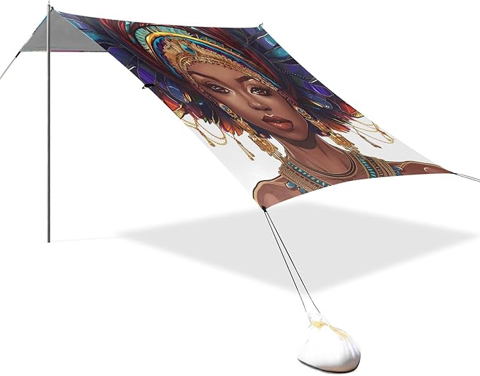 ALAZA an Beautiful African Woman in A Massive Headdress Beach Tent Sun Shelter Portable Canopy Sunshade for Outdoor Camping Picnics Backyard Fun 10x9 ft