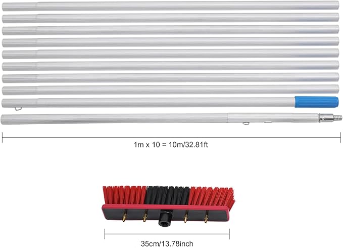 32.8 Feet Reach Solar Panel Cleaning Brush &amp Pole Water Fed Pole KitSuitable for high Windows Cleaning Solar photovoltaic Panel Cleaning and Cleaning Cars Trucks Vans caravans Windows