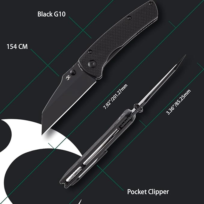 KANSEPT Main Street 7.92in Folding Pocket Knives with 3.36in Stonewashed 154CM Wharncliffe Blade and Black G10 Handle for Outdoor Tactical Survival Folding Knife Camping Hunting T1015B4
