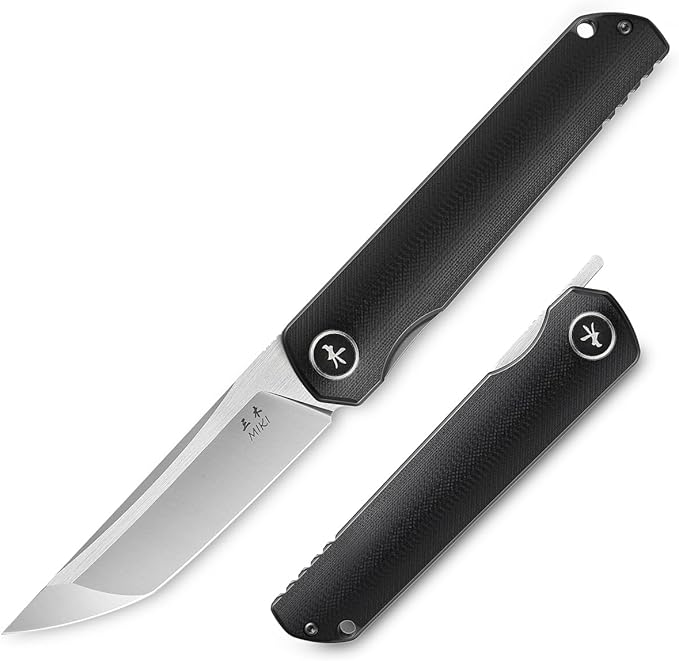 Miki Pocket Samurai Folding Knife G10 Handle Tanto w/ D2 Plain Blade Outdoor Camping Hiking Knife Fishing And Everyday Carry nique Tool Gift for EDC Men Women (Black-A)