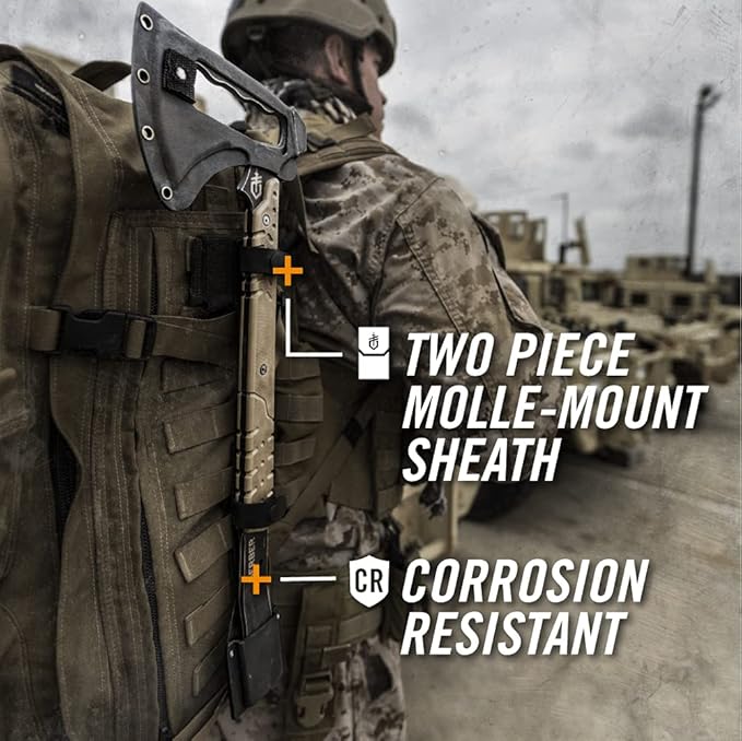 Gerber Gear Downrange Tactical Tomahawk Survival Multitool Made in USA Camping Axe with Hammer Head and Steel Pry Bar Includes Sheath with Integrated Molle Straps