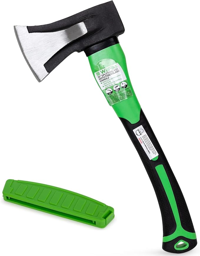WilFiks Splitting Axe 15” Camping Hatchet for Chopping and Kindling Wood and Branches Forged Carbon Steel Hand Maul Tool for Gardening Fiberglass Shock Reduction Handle with Anti-Slip Grip