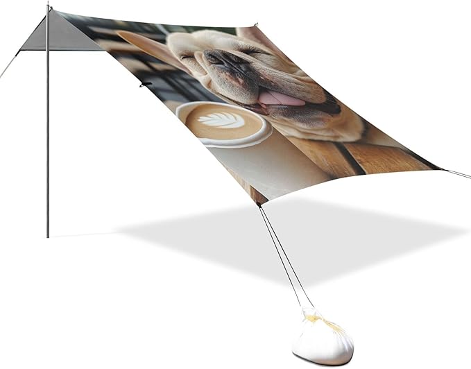ALAZA Happy French Bulldog Enjoy Coffee Beach Tent Sun Shelter Portable Canopy Sunshade for Outdoor Camping Picnics Backyard Fun 10x9 ft