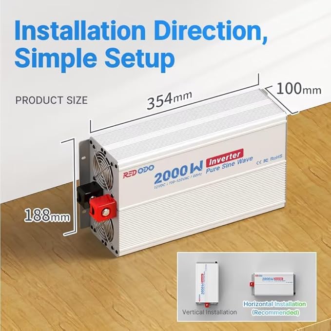Redodo 2000W Pure Sine Wave Inverter Power Inverter 12V DC to 120V AC Converter for Vehicles RV Home Outdoor with 4 AC Outlets Type-C/USB Interface Remote Controller Surge 4000W