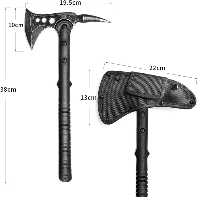 JXE JXO Camping Axe Tomahawk with Spike Survival Hatchet with Sheath Nylon Fiber Handle for Outdoor Survival Hiking Camping （14.5 inch）
